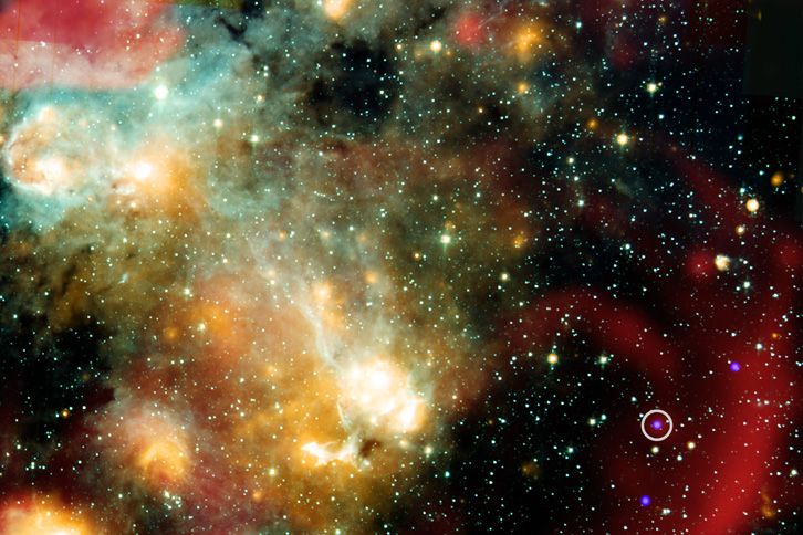 a field of stars with a distant star circled