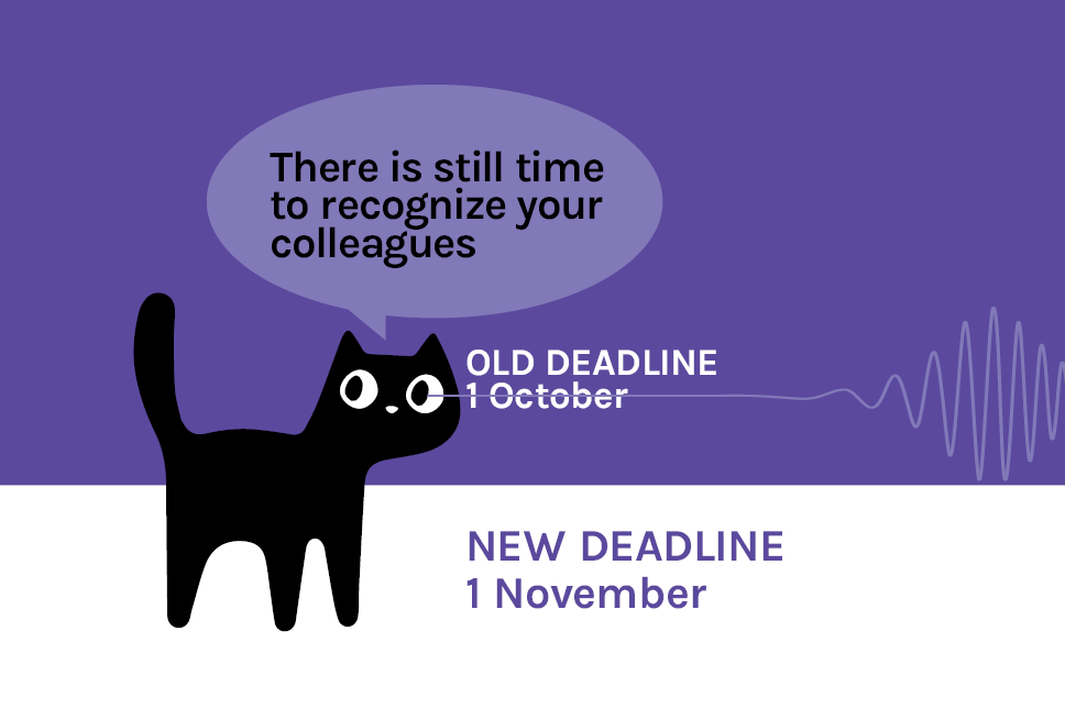 A cat on a blue background with the text "New Deadline 1 November"