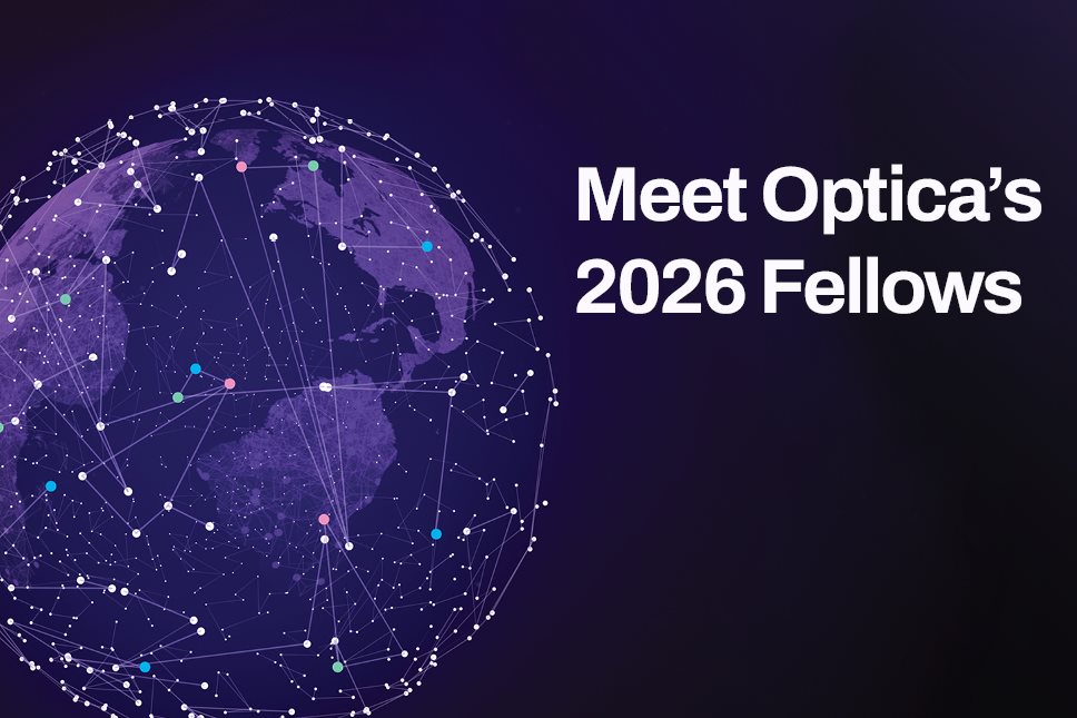 a purple globe with the text 'Meet Optica's 2026 Fellows'