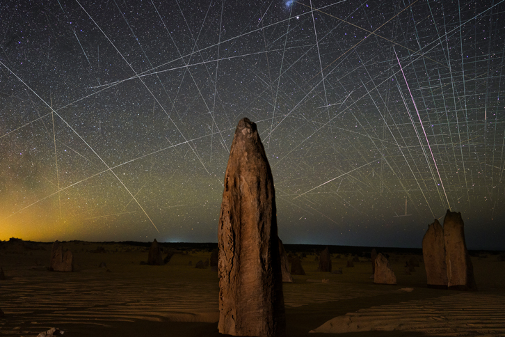 Australian desert at night shows satellite light pollution